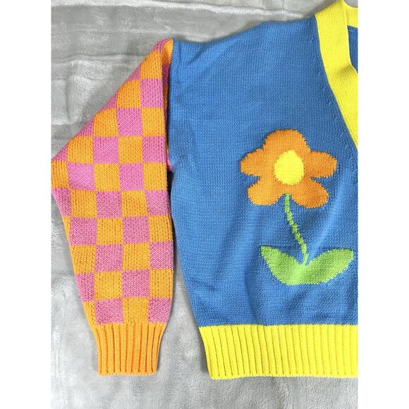 Lazy Oaf Flower Garden M Cardigan Sweater Colorful Quirky 90s Rave Vibe RARE - Picture 2 of 16